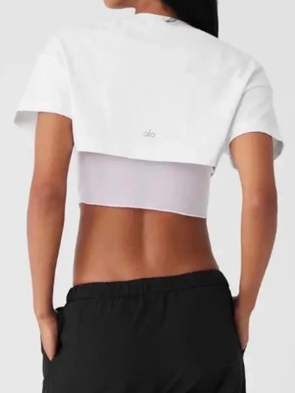 ALO Yoga White Layered Cropped Tee